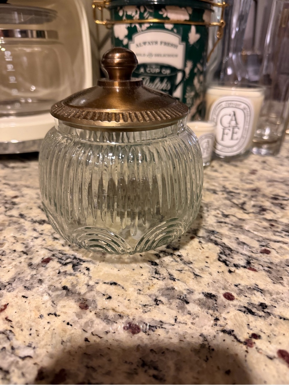 Magnolia Clear Ribbed Glass Jar with Bronze Lid